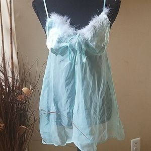 Aqua Blue Lingerie with Fur trim